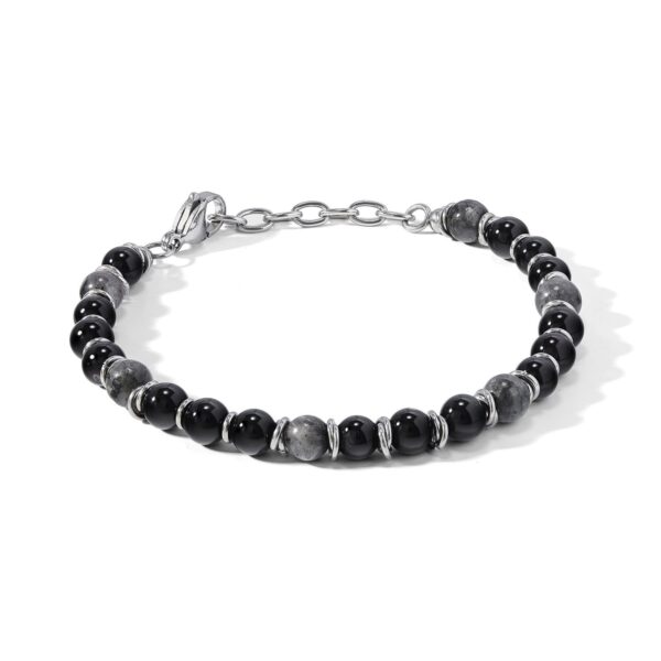 Bracciale in Acciaio onice nero e agata grigia