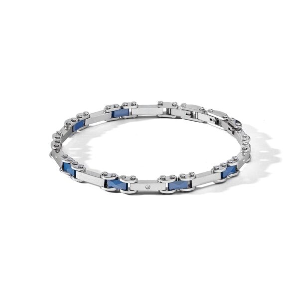 Bracciale in Acciaio e ceramica blu  zirconi bianc